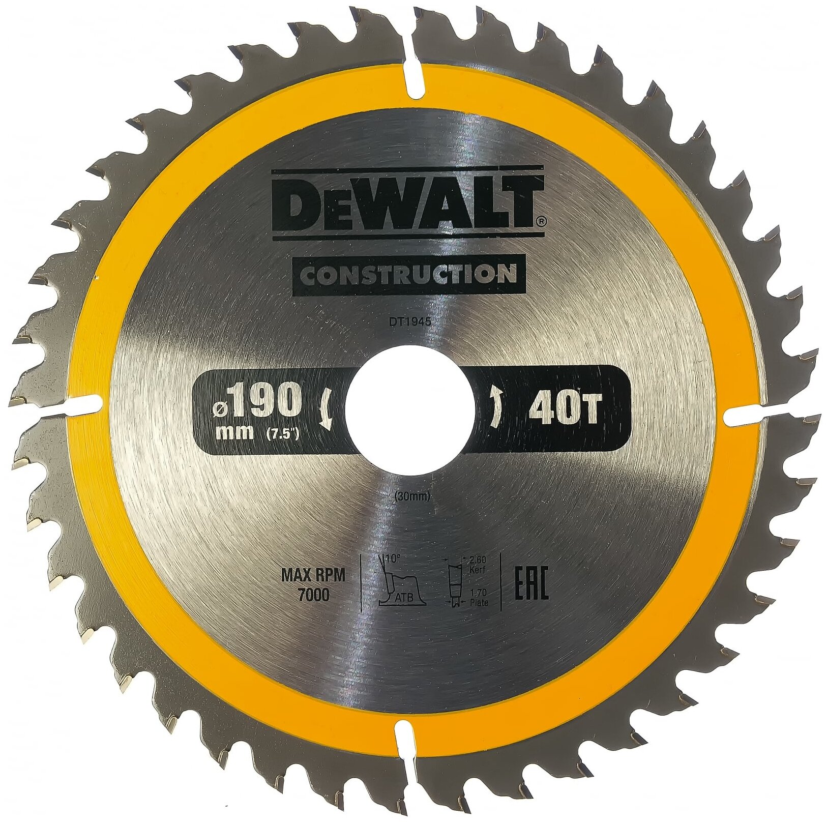 Пильный диск по дереву DeWALT Construction DT1945 (190x30х40z)