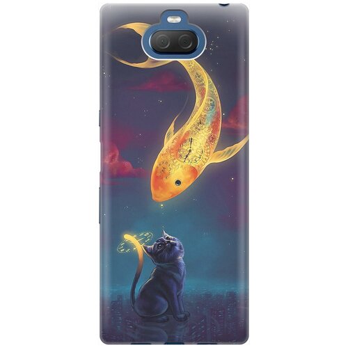 фото Re:pa накладка transparent для sony xperia 10 с принтом "кот и рыбка"