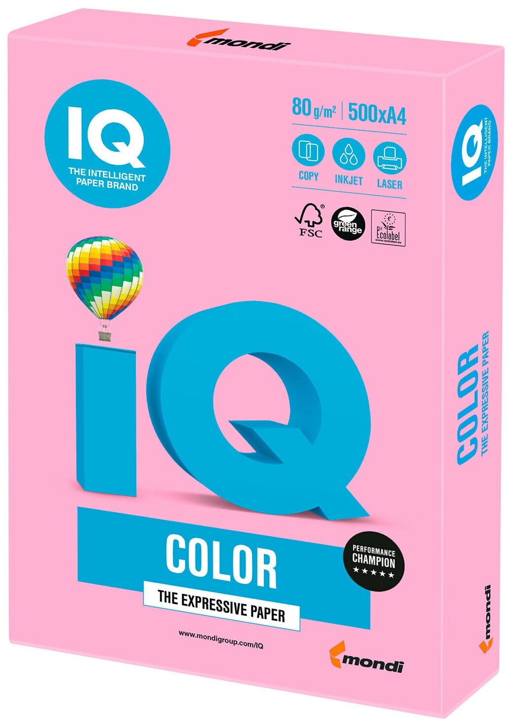 Бумага цветная IQ Сolor A4, 80 г/м2, 500 л., неон, розовая