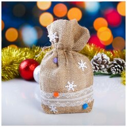 Мешок новогодний из мешковины, украшение шарики, 17х24 см, 650 гр