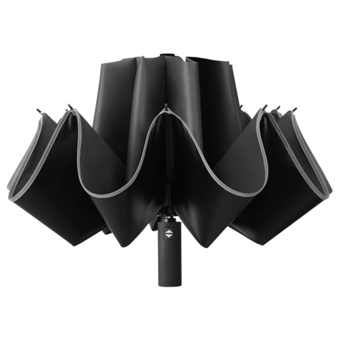 Зонт автомат Reverse обратного сложения черный со светоотражающей полосой