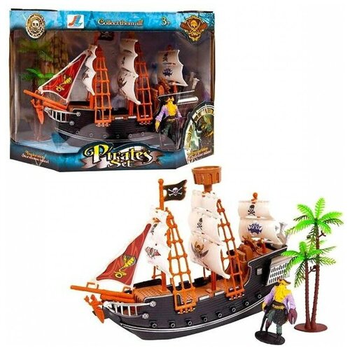 Корабль пиратский с фигуркой пирата и аксессуарами, в коробке 15991D корабль junfa пиратский 16983a