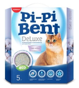 Pi-Pi-Bent Комкующийся наполнитель Делюкс Клин Коттон (коробка) | DeLuxe Clean Cotton 5 кг 25387 (2 шт)