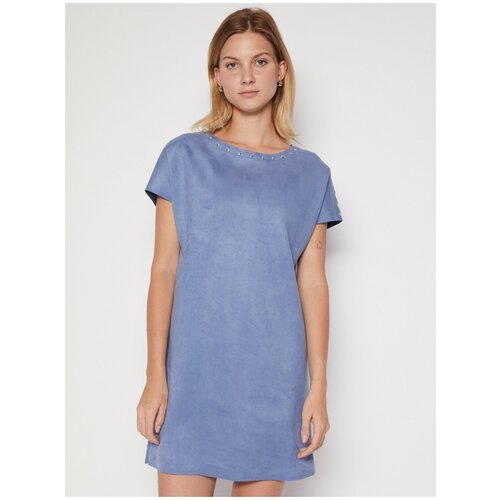 фото Замшевое платье с коротким рукавом, цвет черный, размер m zolla