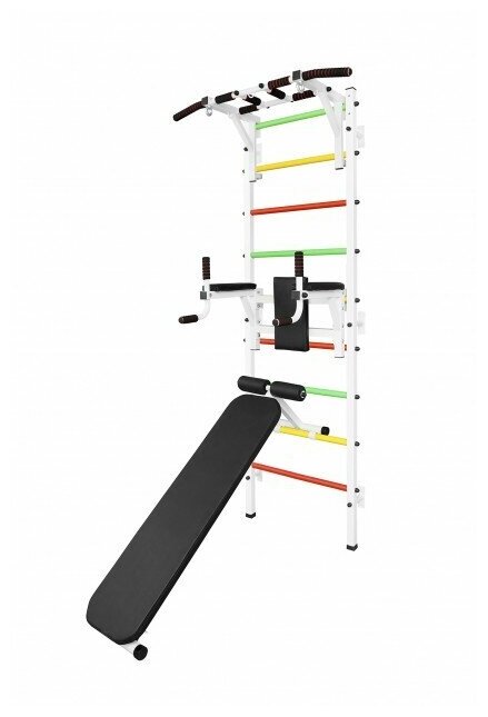 Шведская стенка с турником, брусьями и скамьей Asta36 Белая