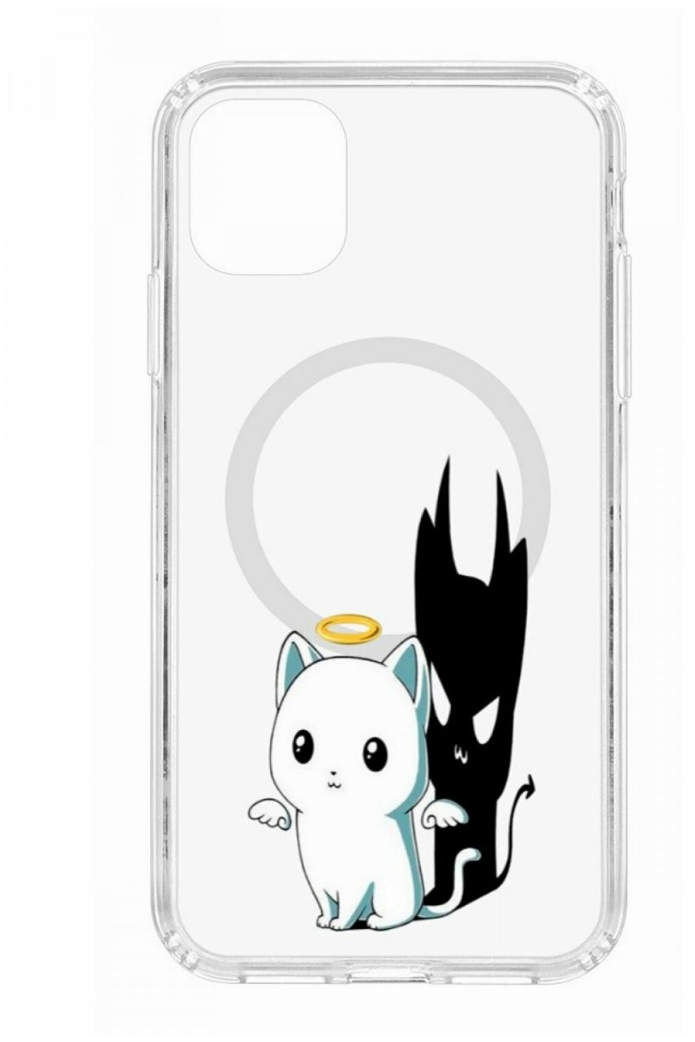 Чехол для iPhone 11 Kruche Print MagSafe Angel Demon,прозрачная накладка с защитой камеры,с рисунком,противоударный силиконовый бампер с принтом