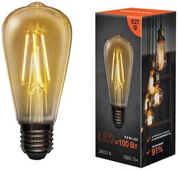 Лампа филаментная Rexant Груша ST64, 11.5 Вт, 1380 Лм, 2400K, E27 в золотистой колбе