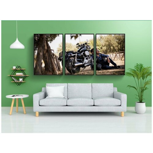 фото Набор модулных постеров для интерьера "байкер, harley, харли-девидсон" 60x90 см. в тубусе, без рамки lotsprints