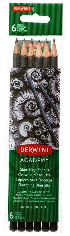 Набор карандашей черногр. Derwent Academy Sketching Hang Pack 6шт 2H-3B