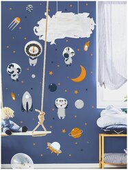 Интерьерные наклейки VEROL "Космос, планеты и звезды" на стену космонавты в детскую комнату подарок декор самоклеящаяся пленка, интерьер, набор для детской,