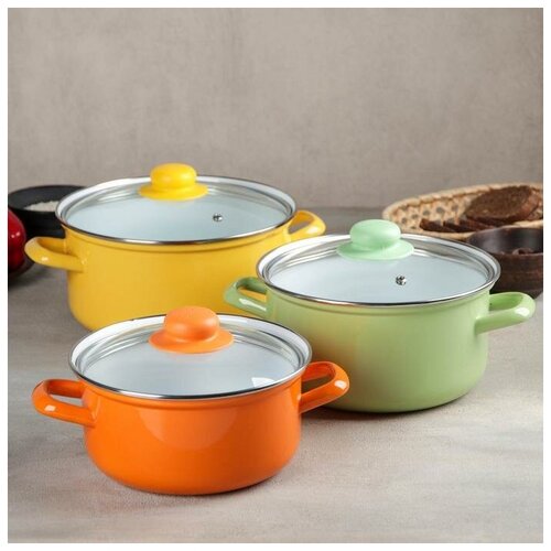 фото Набор кастрюль цилиндрических «яркая феерия», 3 шт: 2 л, 3 л, 4,5 л mikimarket