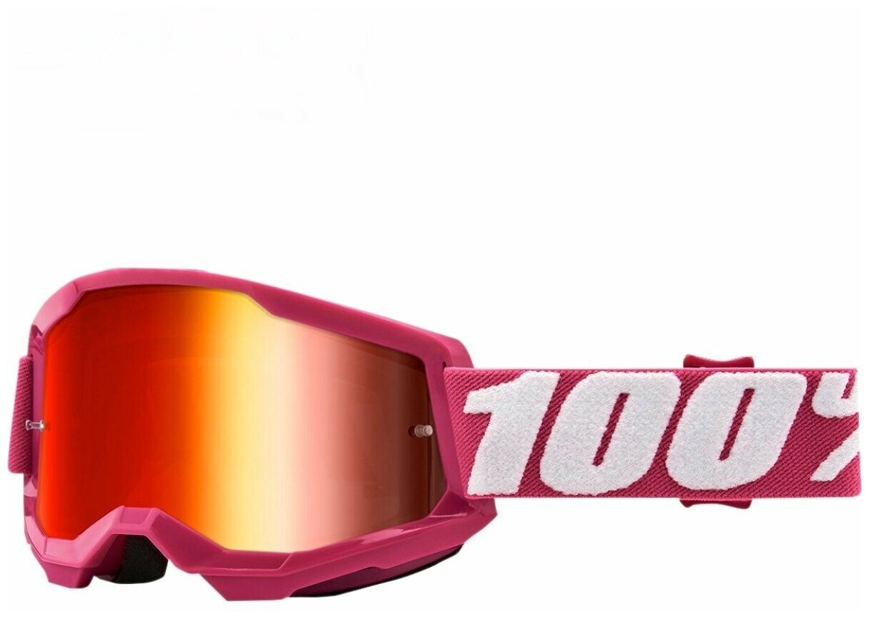 Кроссовые очки маска 100% Strata 2 Goggle Fletcher розовые с красным зеркальным стеклом.