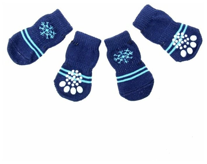 Носки для собак нескользящие "Снежинка", размер S (2,5/3,5 * 6 см), набор 4 шт, темно-синие - фотография № 1