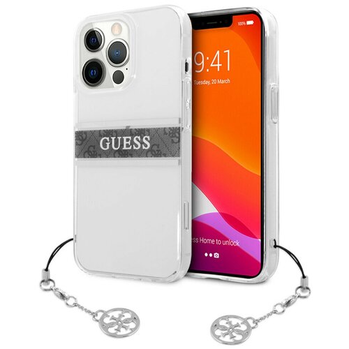 Чехол CG Mobile Guess PC/TPU 4G Stripe Hard + Silver charm для iPhone 13 Pro, Прозрачный/Серебристый шарм