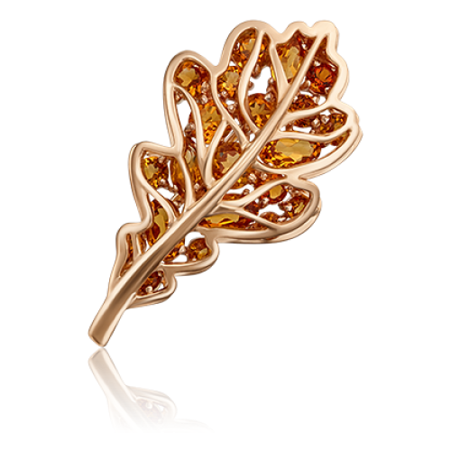 PLATINA jewelry Брошка из красного золота Листок с цитрином 04-0233-00-206-1110-57