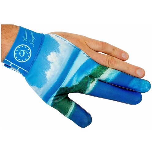 фото Итальянаская перчатка для бильярдного кия на левую руку longoni gustavo torregiani голубая с рисунком