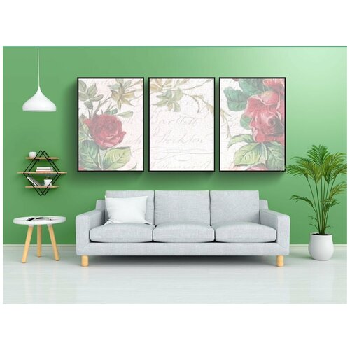 фото Набор модулных постеров для интерьера "винтаж, роза, розовый" 60x90 см. в тубусе, без рамки lotsprints