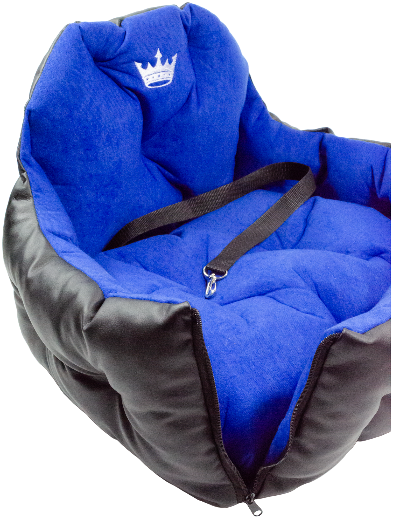 47836 Автокресло- лежак в салон автомобиля для собак и кожек, велюр синий, экокожа - фотография № 3