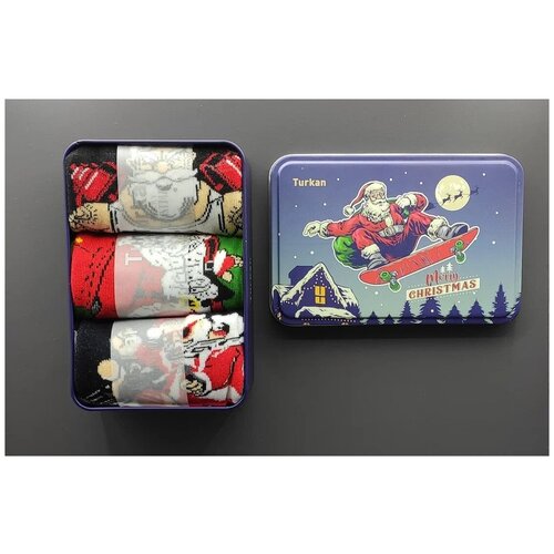 фото Подарочный набор мужских носков "санта с подарками", новогодний, в жестяной коробке, 3 пары, р-р 41- 46 salmaigal