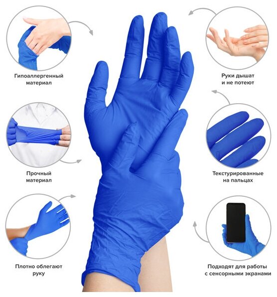 Перчатки EcoLat Хозяйственные латексные синие размер L 6шт - фото №5