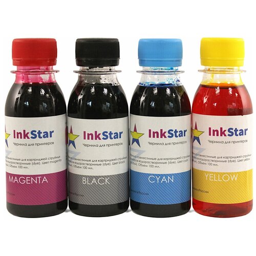 Чернила для заправки картриджей и СНПЧ Epson, InkStar (водные), универсальные, комплект 4 цвета по 100 мл, iS. E80.4-100