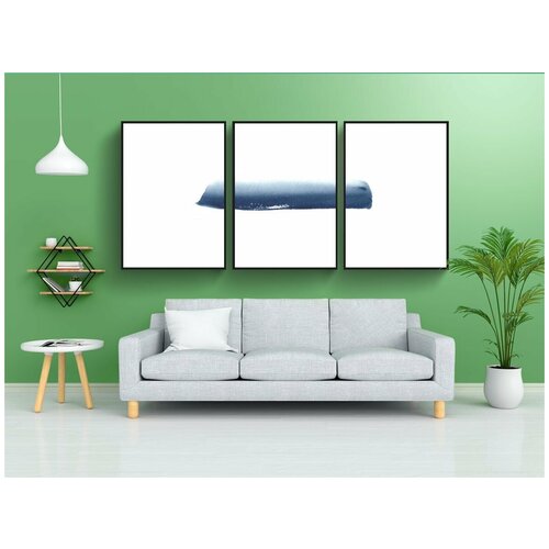 фото Набор модулных постеров для интерьера "акварель, синий, мазок кистью" 60x90 см. в тубусе, без рамки lotsprints