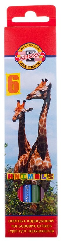 Карандаши цветные 6 цветов Koh-I-Noor Animals (L=175мм, D=6.9мм, d=2.8мм, 6гр) картонная упаковка (3551006008KSRU)
