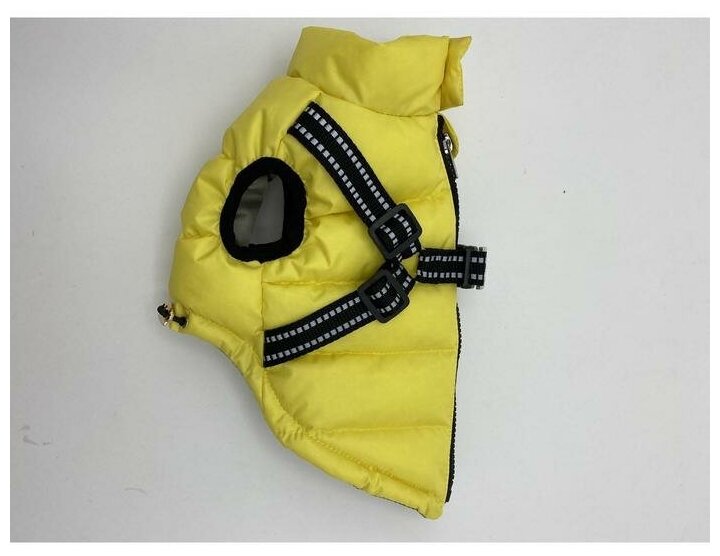 Куртка для собаксо шлейкой, размер 14 (ДС 32 см, ОГ 42 см, ОШ 31 см), лимонная - фотография № 2