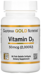 Капсулы California Gold Nutrition Vitamin D3, 100 г, 2000 ME, 90 шт.