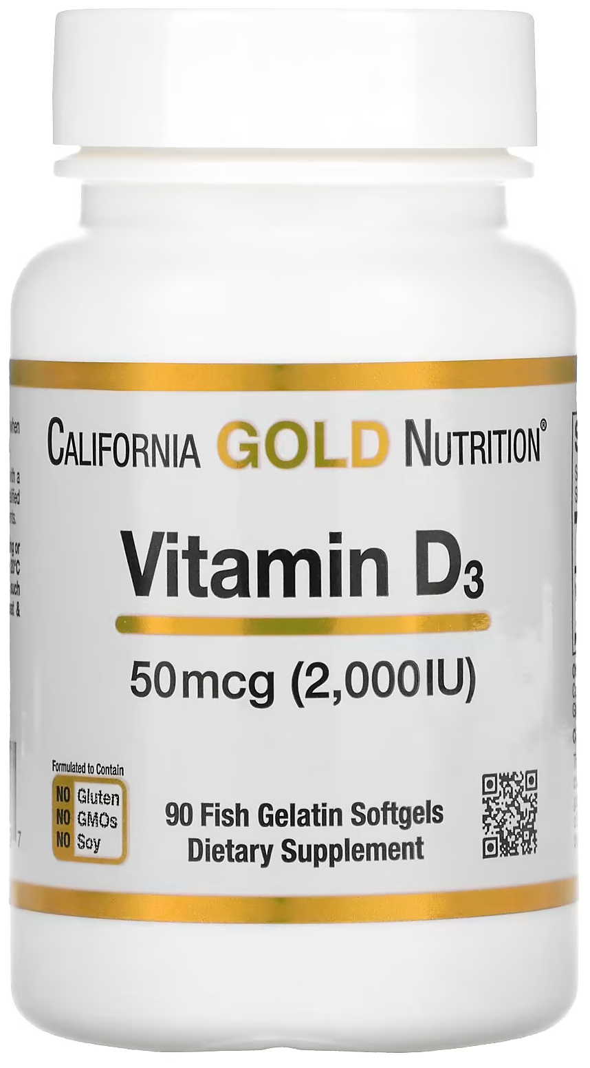 Капсулы California Gold Nutrition Vitamin D3, 100 г, 2000 ME, 90 шт.