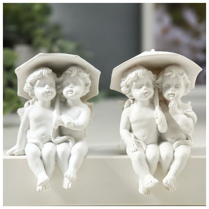 фото Сувенир полистоун "Белоснежные ангелочки под зонтом" 9х4,7х5,5 см микс 4838717