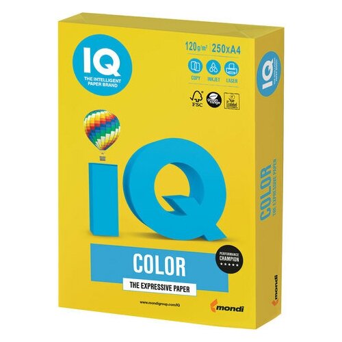 IQ COLOR Бумага цветная IQ color, А4, 120 г/м2, 250 л., интенсив, ярко-желтая, IG50