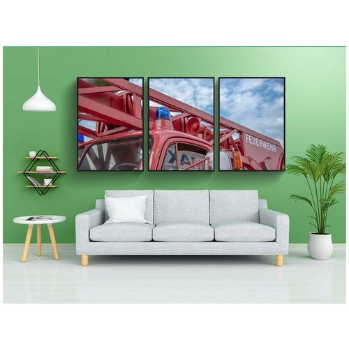 фото Модульный постер "пожарные, корзина, огонь" 180x90 см. из 3х частей в тубусе, без рамки lotsprints