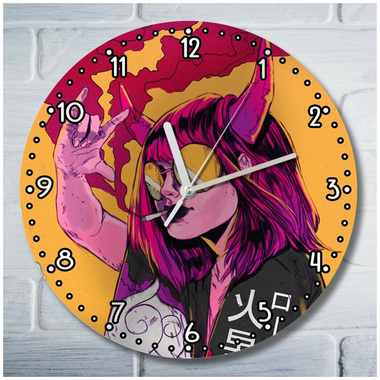 Настенные часы УФ хиппи арт (девушка, психоделика, абстракция, красочная картина) - 1012