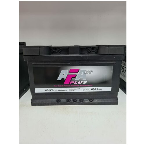 фото Аккумулятор afa plus 72 а/ч обратная r+ 278x175x175 en680 а (чехия)