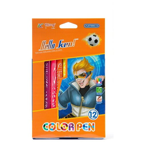 Фломастеры, двухстороние, 12 цв, 2 пишущих узла, тонкий и толстый/Yalong/