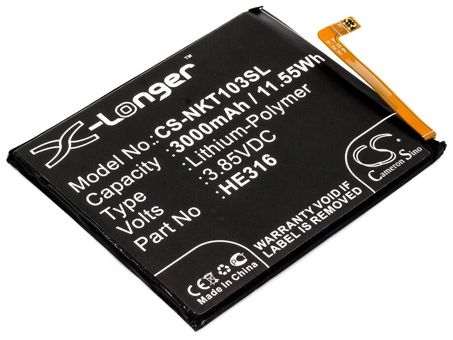 Аккумулятор CameronSino для Nokia 6 TA-1021 / TA-1033 / TA-1000 CS-NKT103SL HE316 3.85V 3000mAh 11.55Wh 085983