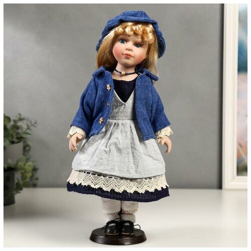 фото Кукла коллекционная керамика "мариша в сарафане и синей кофточке" 40 см noname
