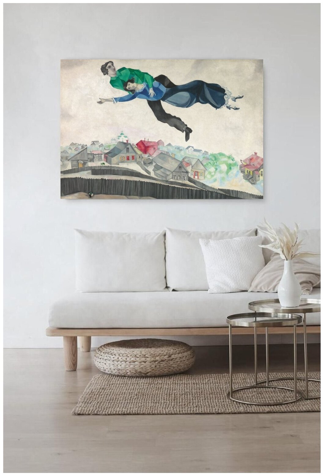 Репродукция Марка Шагала "Над городом" / 55х80 / Интерьерная картина на холсте натянутая на подрамник / в кухню / в спальню / в гостиную / на стену