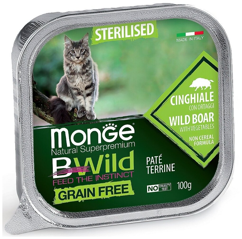 MONGE Cat "Bwild Grain Free" беззерновой из кабана с овощами для стерилизованных кошек 100 г - фотография № 18