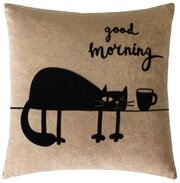Подушка декоративная MATEX MEOW LINE. GOOD MORNING кофейный с котами без наволочки, подарок ребенку, 35х35 см, разные цвета (для дачи, дом)