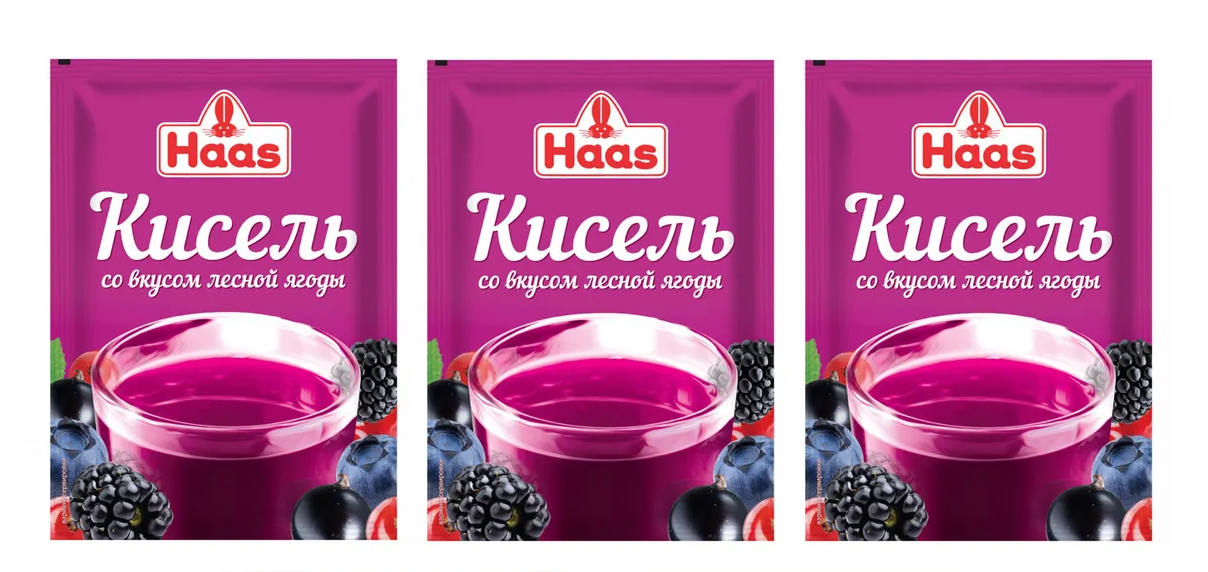 Кисель HAAS лесная ягода, 75 г 3 пакетика