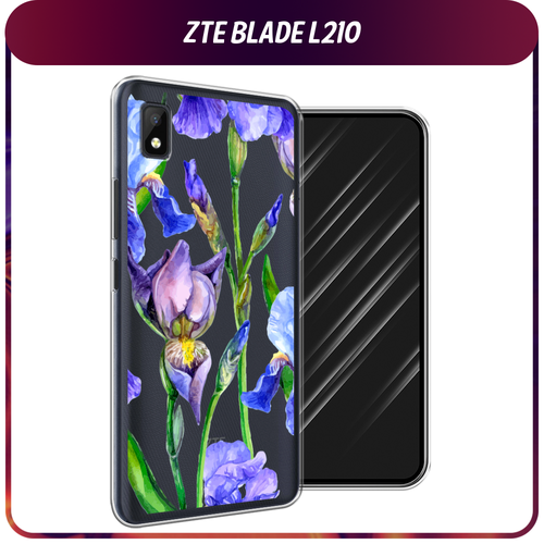 Силиконовый чехол на ZTE Blade L210 / ЗТЕ Блэйд Л210 Синие ирисы, прозрачный