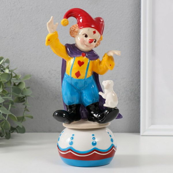 Сувенир керамика музыкальный "Клоун с пёсиком, стоит на шаре" 9х10х20.7 см