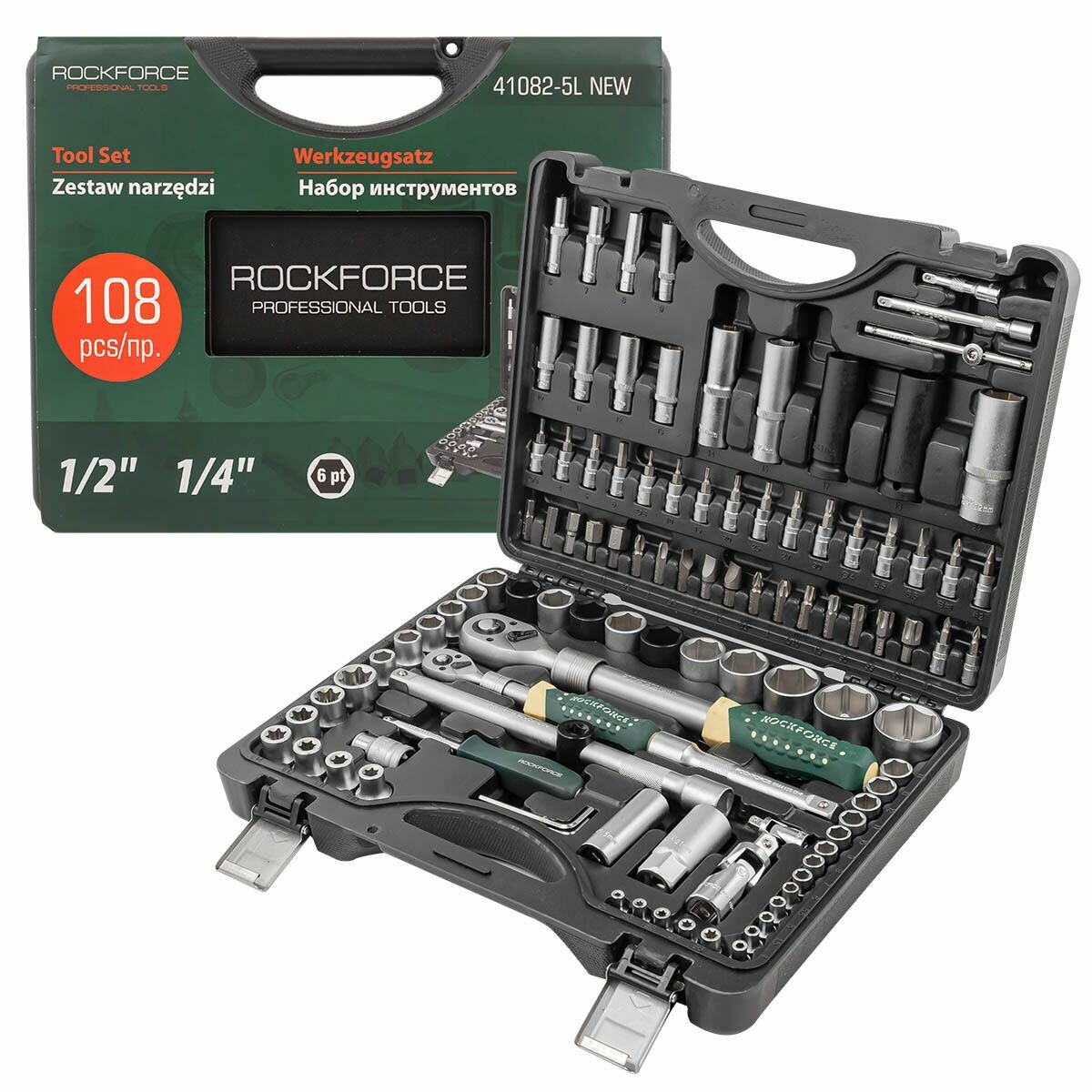 Набор инструмента 108пр.1/4',1/2'(6гр.) Rock FORCE RF-41082-5L NEW