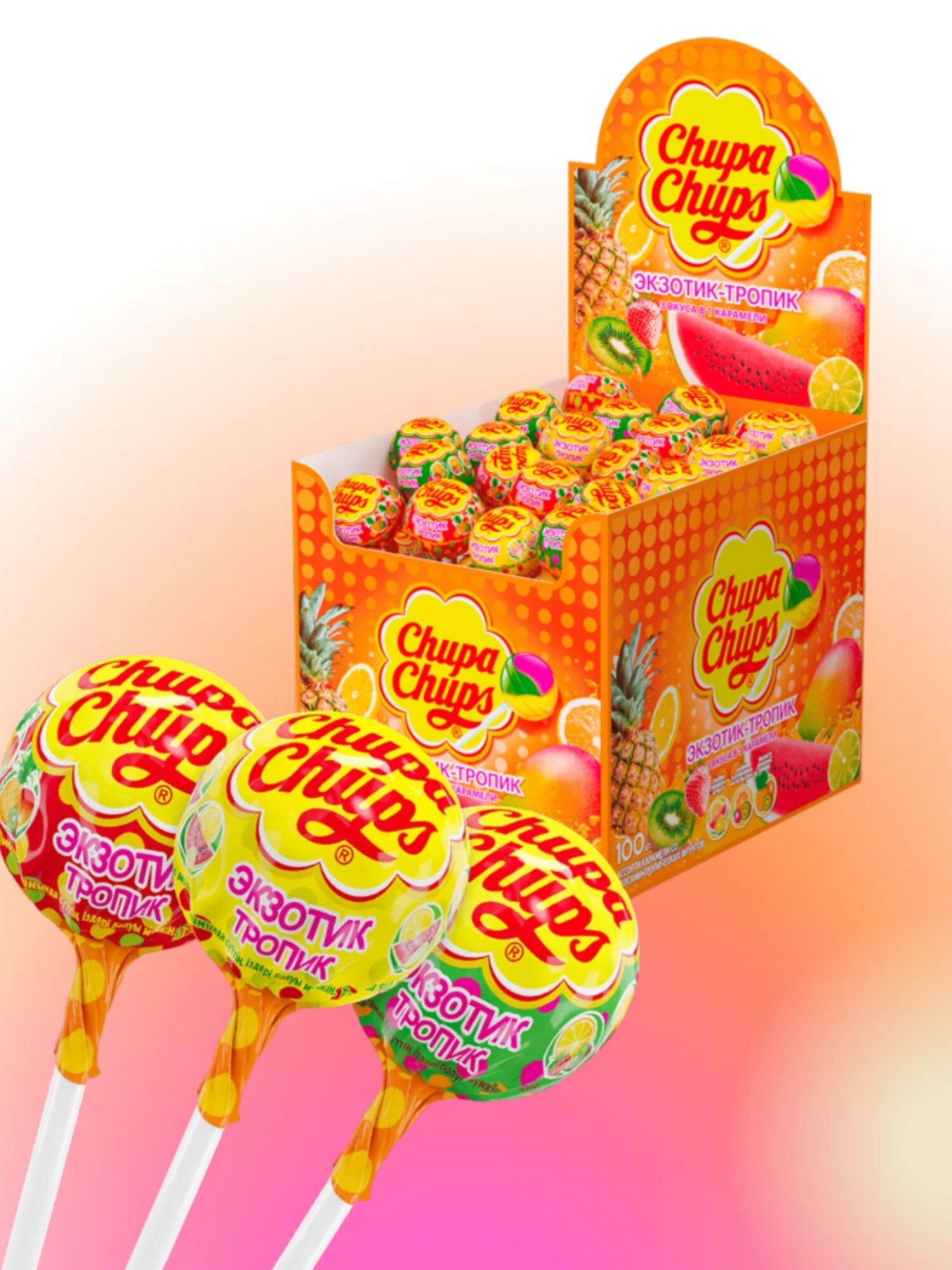 Карамель Chupa Chups Экзотик-Тропик, 1.2 кг, 100 шт. в уп.