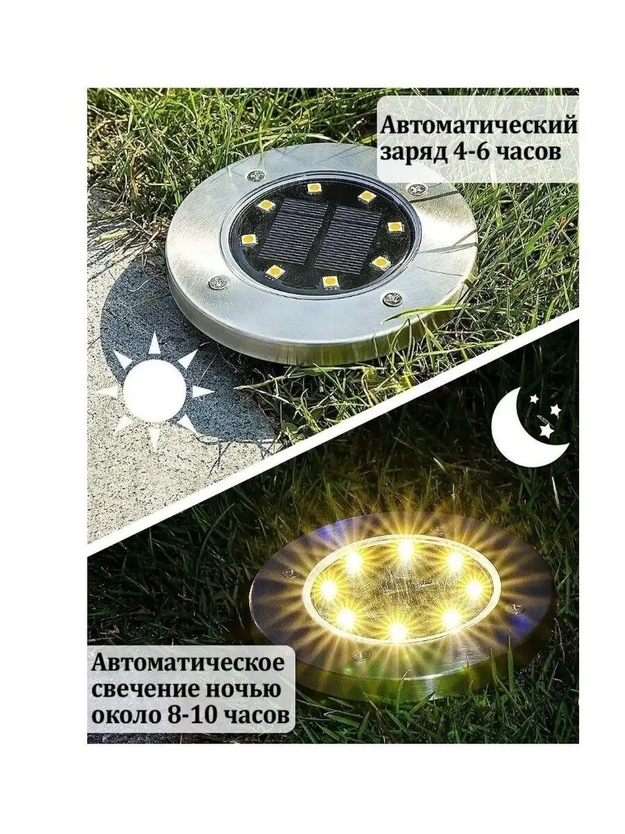 Водонепроницаемые садовые светильники (4 шт.) на солнечных батареях Solar Pathway Lights, 8 LED