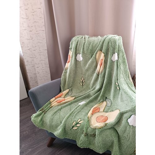 Плюшевый, мягкий плед «Авокадо», 2-х спальный 180х200, зеленый