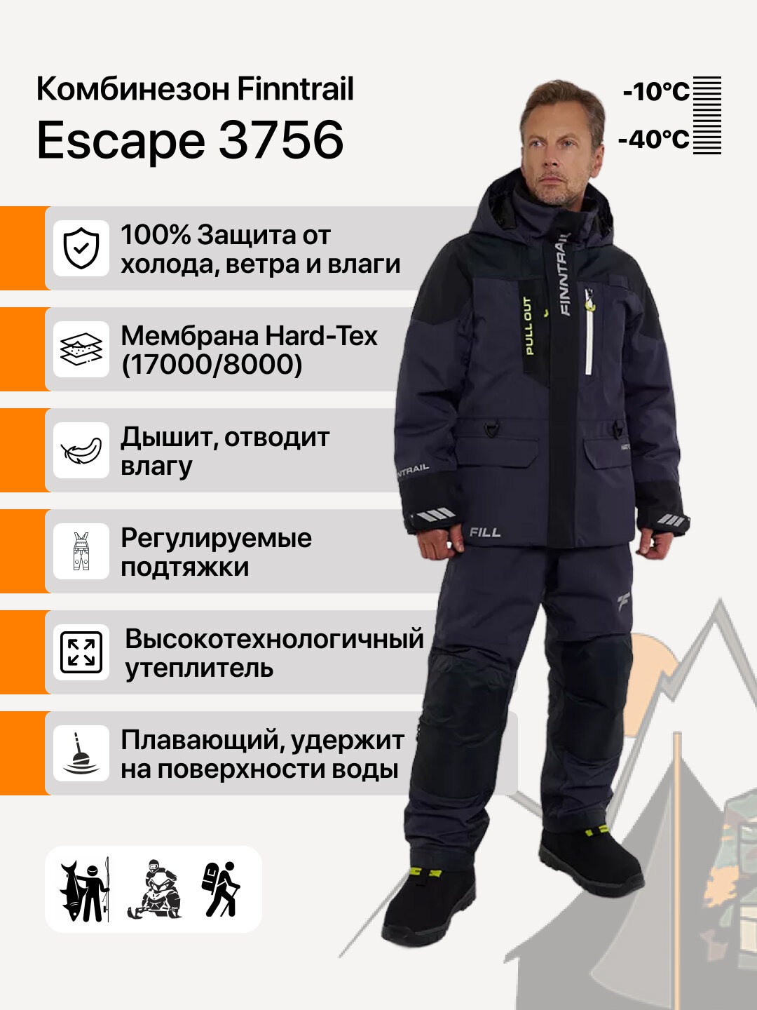 Костюм-поплавок зимний мужской Finntrail Escape 3756 для рыбалки dark grey [L/175-185]