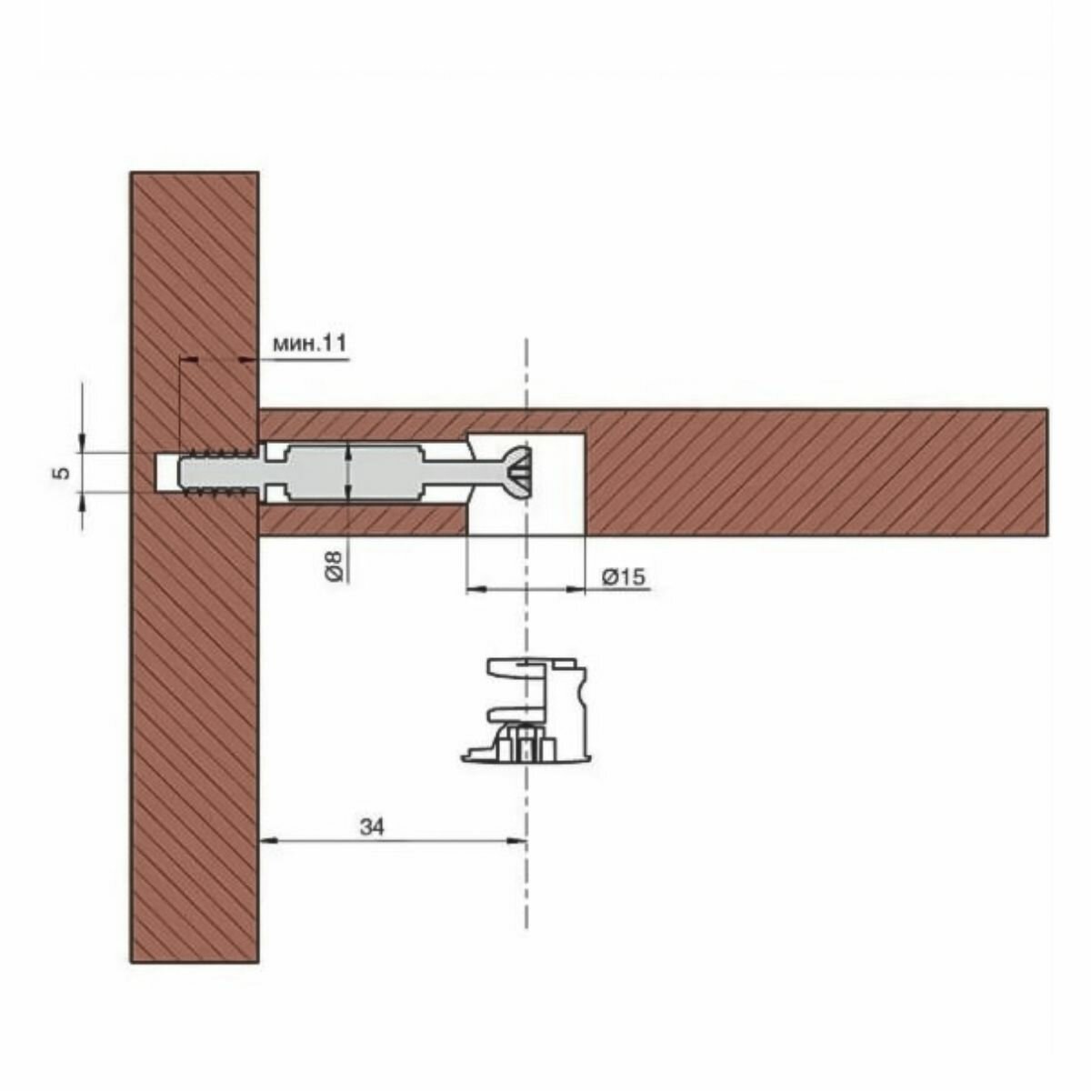 Фурнитура Для Мебели Эксцентриковая стяжка мебельная (комплект эксцентрик+шток с пластиком саморез) х 4 шт